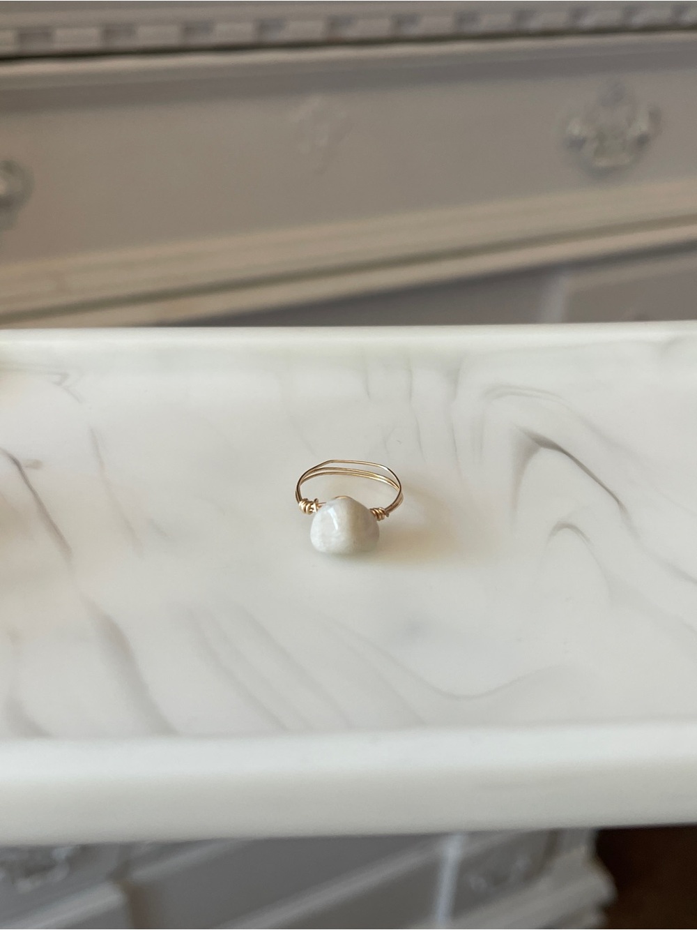 Gold Wire Wrapped White Shell Ring, Size 6